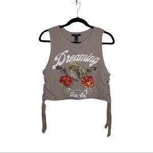 Tan Size M Forever 21 Side Lace-up Graphic Tee/Crop Top